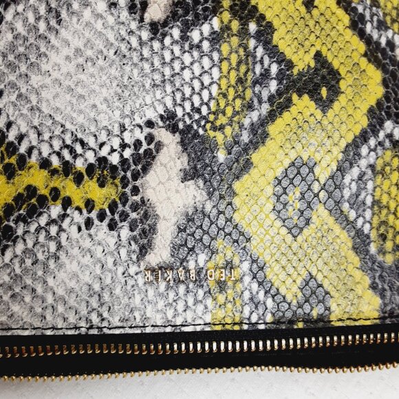 Ted Baker Large Clutch Wristlet Python Snake Leather Green Black Grey - Picture 9 of 13